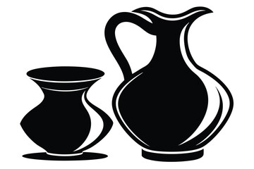 Silhouette Image Featuring a Pitcher and Vase in Black and White Still Life Composition