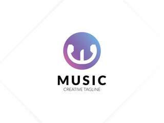 Letter W gradient music logo with headphone for your brand