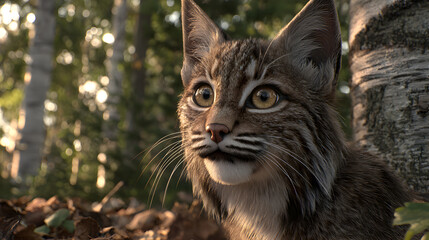 Close-up of a Curious Bobcat in the Forest