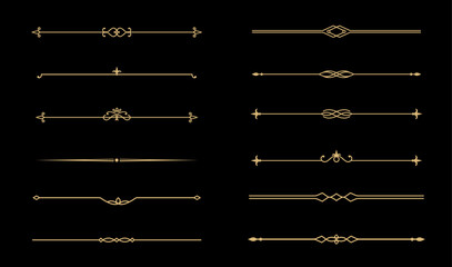 Set of Vintage decorative golden lines. text dividers. Gold line border. Lines separators, Borders, Vintage dividers, Underline elements. Vector illustration