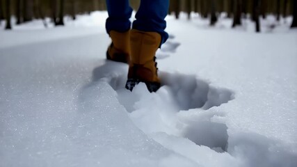 Person walking in snow with boots - Powered by Adobe
