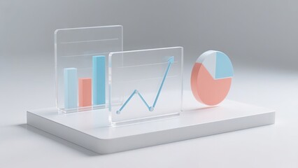 A modern setup features clear graphs and charts representing data analysis. Colorful elements indicate growth trends and statistical insights, suitable for presentations