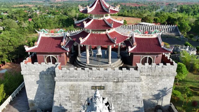 B-roll footage of Vihara Ksitigarbha Bodhisattva, a tranquil Buddhist temple in Bintan, Indonesia, known for its 500 Lohan statues and peaceful spiritual atmosphere. 