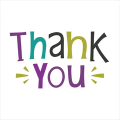 Colorful Thank You Text Graphic with Teal Purple Gold and Gray Letters on White Background Isolated Cutout