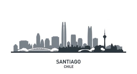 Silhouette of santiago chile skyline with buildings bridge and tower on a white background vector image