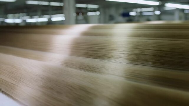 Light beige fibers on a production line.