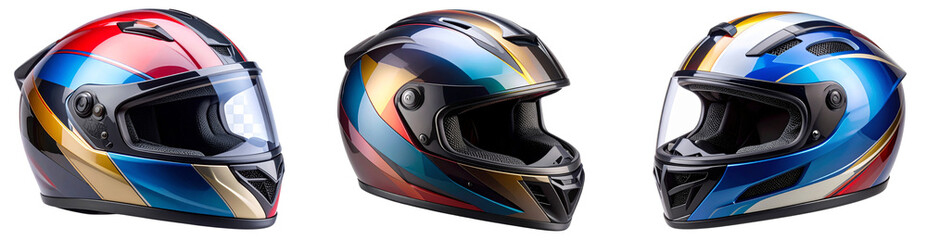Close-Up of Sporty Motorcycle Helmet with Visor and Vent Details, isolated on transparent background PNG