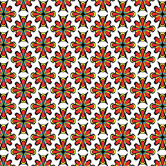 Seamless Geometric Floral Pattern with Retro Ethnic Motif in Pink and Blue for Fabric and Textile Design, Traditional Flower Pattern with Hand-Drawn Botanical Elements