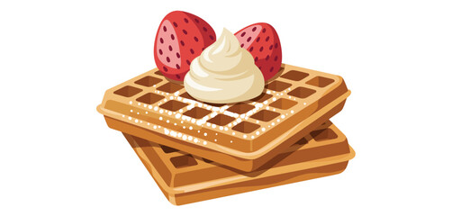 Delicious Waffles Topped with Whipped Cream and Strawberries
