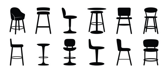 Collection of Black Silhouette Bar Stools and Chairs