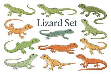 Cartoon Lizard Set Illustration Diverse Reptiles Collection