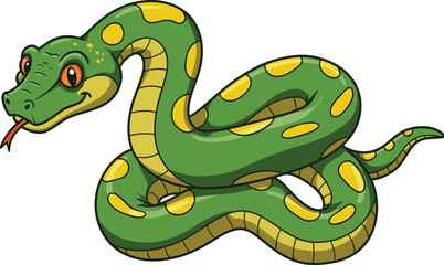 Colorful Cartoon Snake with Green and Yellow Pattern, Playful Reptile Illustration