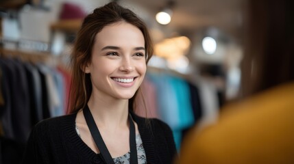 Smiling retail employee provides outstanding customer service in trendy apparel boutiquecreating a positive shopping experience that enhances customer satisfaction