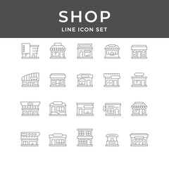 Shop Line Icon Set – Store, Market, Retail, Building, Boutique, Mall, Commercial, Minimal Vector Collection