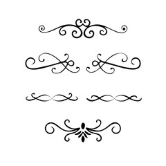 Text dividers with hearts doodle set. Wedding decorative elements. Divider ornament, borders, arrows. Hand drawn vector illustration isolated on white background
