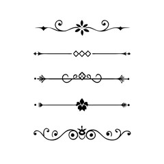 Obraz premium Text dividers with hearts doodle set. Wedding decorative elements. Divider ornament, borders, arrows. Hand drawn vector illustration isolated on white background 