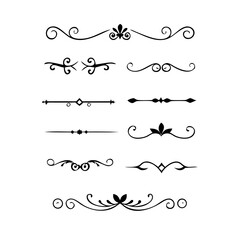 Obraz premium Text dividers with hearts doodle set. Wedding decorative elements. Divider ornament, borders, arrows. Hand drawn vector illustration isolated on white background 