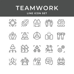 Teamwork Line Icon Set – Collaboration, Group, Partnership, Success, Office, Business, Support, Minimal Vector Collection