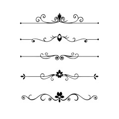 Obraz premium Text dividers with hearts doodle set. Wedding decorative elements. Divider ornament, borders, arrows. Hand drawn vector illustration isolated on white background 