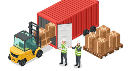 Efficient Cargo Container Loading and Unloading Forklift and Teamwork © John