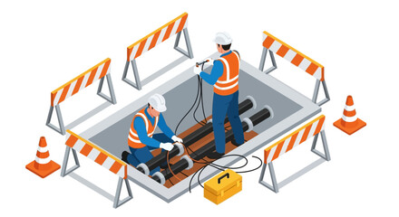 Underground Utility Inspection Technicians Inspecting Pipes and Cables