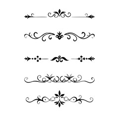 Obraz premium Text dividers with hearts doodle set. Wedding decorative elements. Divider ornament, borders, arrows. Hand drawn vector illustration isolated on white background 