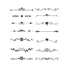 Obraz premium Text dividers with hearts doodle set. Wedding decorative elements. Divider ornament, borders, arrows. Hand drawn vector illustration isolated on white background 