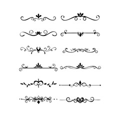 Text dividers with hearts doodle set. Wedding decorative elements. Divider ornament, borders, arrows. Hand drawn vector illustration isolated on white background
