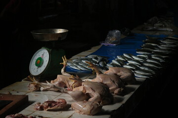 fish and chicken in traditional market