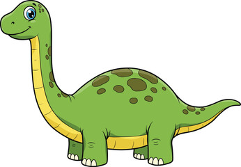 Adorable Cartoon Dinosaur with Green and Yellow Spots, Standing Pose Illustration