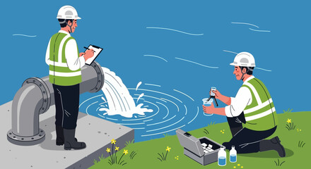 Water Quality Inspection Environmental Engineers Testing Wastewater Discharge