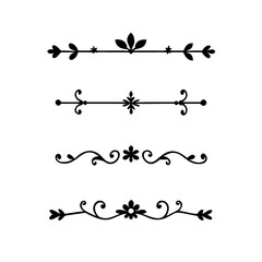flowers, design elements.Vector design element.Gold text dividers doodle set. Wedding decorative elements. ornament, borders, floral, vintage line separators. Hand drawn vector illustration.