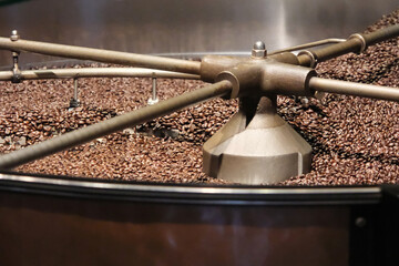 Roasted Coffee Beans Stirred in Cooling Tray