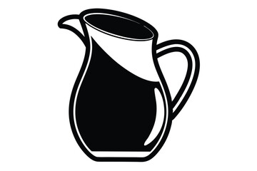 Black and White Illustration of a Classic Pitcher Filled with a Dark Liquid