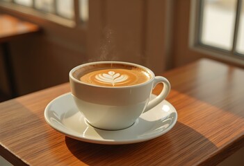 Close-Up of Double Espresso in Small Mug at Rustic Café with Morning Light

