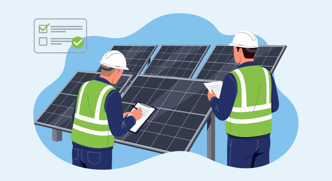 Solar Panel Inspection Technicians Inspecting Solar Energy System