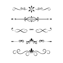 text dividers doodle set. Wedding decorative elements. Divider ornament, borders, floral, vintage line separators. Hand drawn vector illustration isolated on white background. Set page dividers.	