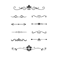 text dividers doodle set. Wedding decorative elements. Divider ornament, borders, floral, vintage line separators. Hand drawn vector illustration isolated on white background. Set page dividers.	