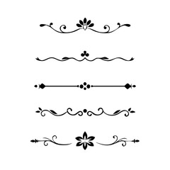 text dividers doodle set. Wedding decorative elements. Divider ornament, borders, floral, vintage line separators. Hand drawn vector illustration isolated on white background. Set page dividers.	