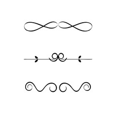 text dividers doodle set. Wedding decorative elements. Divider ornament, borders, floral, vintage line separators. Hand drawn vector illustration isolated on white background. Set page dividers.	