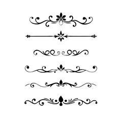 text dividers doodle set. Wedding decorative elements. Divider ornament, borders, floral, vintage line separators. Hand drawn vector illustration isolated on white background. Set page dividers.	