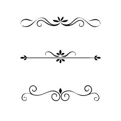 text dividers doodle set. Wedding decorative elements. Divider ornament, borders, floral, vintage line separators. Hand drawn vector illustration isolated on white background. Set page dividers.	