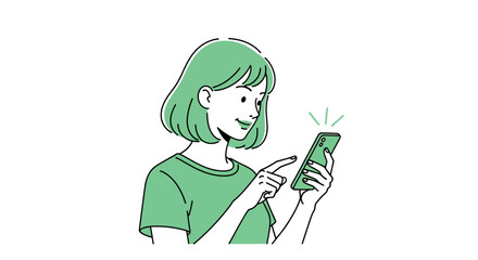 Woman Using Smartphone Illustration of Mobile Phone Interaction