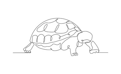 Continuous line of sea turtle tortoise giant galapgos sulcata brazilian animal reptile hard carapace wildlife sketch drawing editable stroke vector illustration