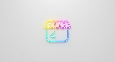 Rainbow Neon Pixel Store Icon on White Background
