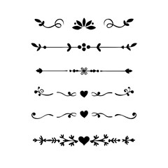 text dividers doodle set. Wedding decorative elements. Divider ornament, borders, floral, vintage line separators. Hand drawn vector illustration isolated on white background. Set page dividers.	