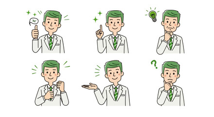 Diverse Poses of a Male Doctor Illustrations for Medical Websites and Presentations