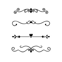 text dividers doodle set. Wedding decorative elements. Divider ornament, borders, floral, vintage line separators. Hand drawn vector illustration isolated on white background. Set page dividers.	