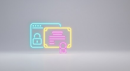 Secured Online Certificate Pixel Art Neon Illustration