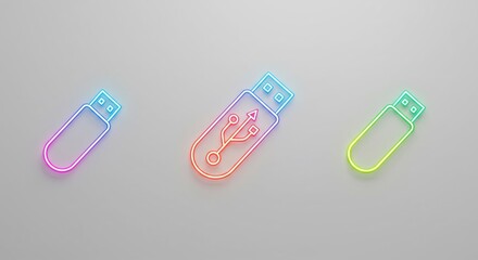 Three Colorful Neon Usb Flash Drives on White Background